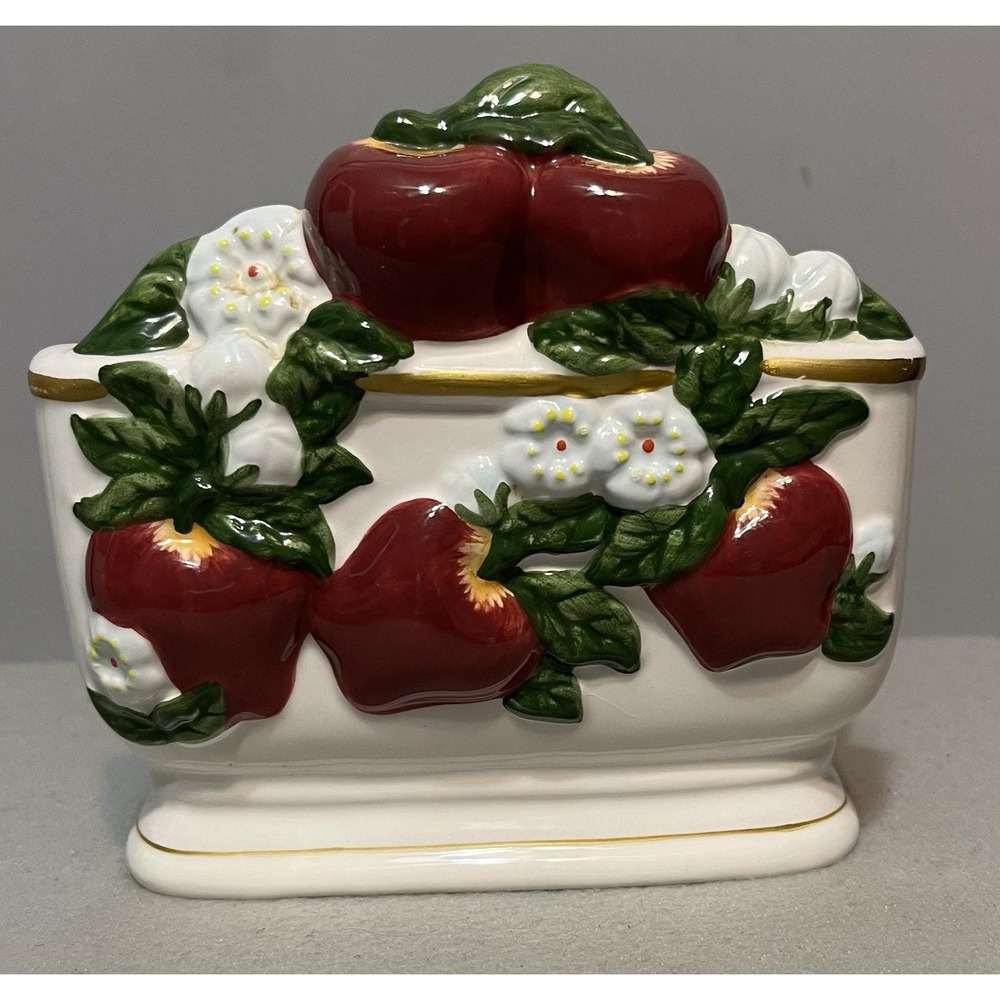 Vintage Stoneware Napkin Holder Apples KK Brand EUC